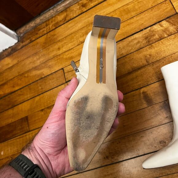 Sam Edelman Women's Saige Ivory Leather Booties Shoes 6 (M) Boots - Picture 4 of 14